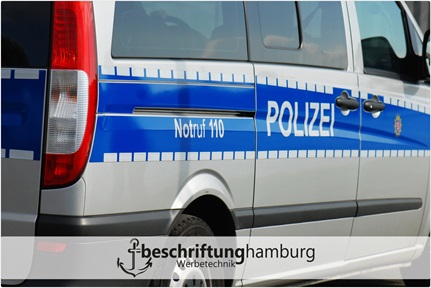 Beschriftungen der Einsatzfahrzeuge, Polizei, Feuerwehr und Krankenwagen