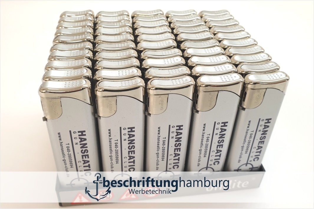 Bedruckte Feuerzeuge im UV-Direktdruck für Hanseatic Gun Club Hamburg