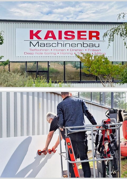 Kaiser Maschinenbau Fassade beschriftet mit Schilder