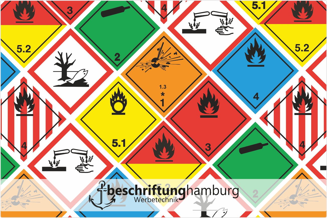 Gefahrgutschilder im Hamburg Hafen, Raffinerie, Industrie, Airbus