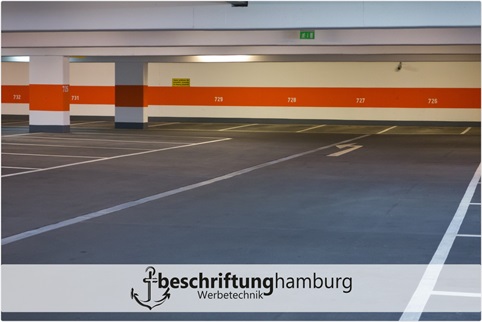 Parkdecks Tiefgaragen und Parkhausnummern und Schilder mit Folienbeschriftungen